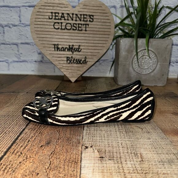 Michael Kors Women's Fulton Printed Hair-calf Moccasin Flats Black/White - Picture 8 of 13